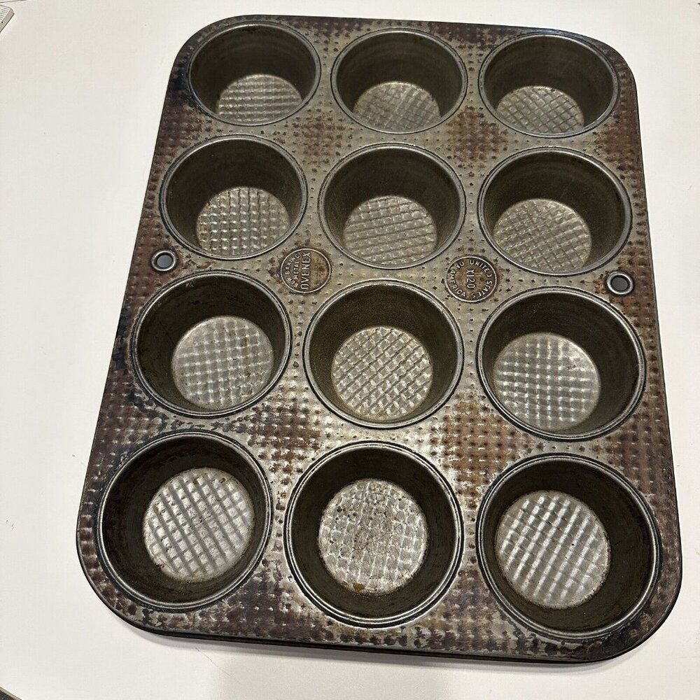 Vintage Ovenex Waffle Pattern Muffin Cupcake Tin Pan  X120 12 Hole  Baking